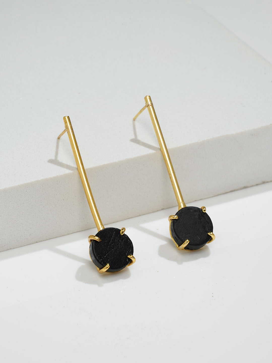 Long Black Tourmaline Crystal Earring