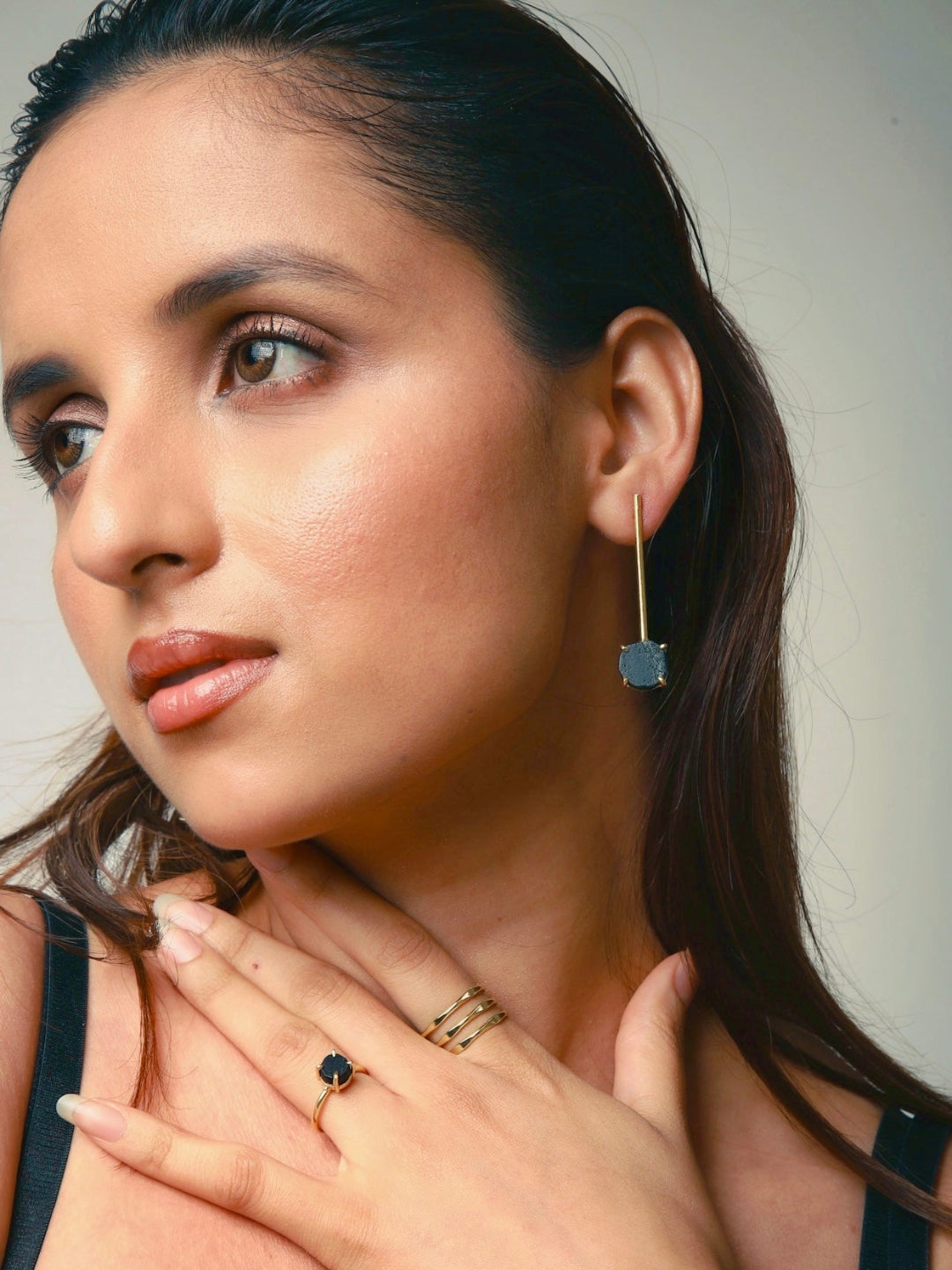 Long Black Tourmaline Crystal Earring