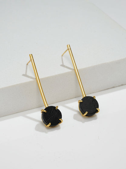 Long Black Tourmaline Crystal Earring