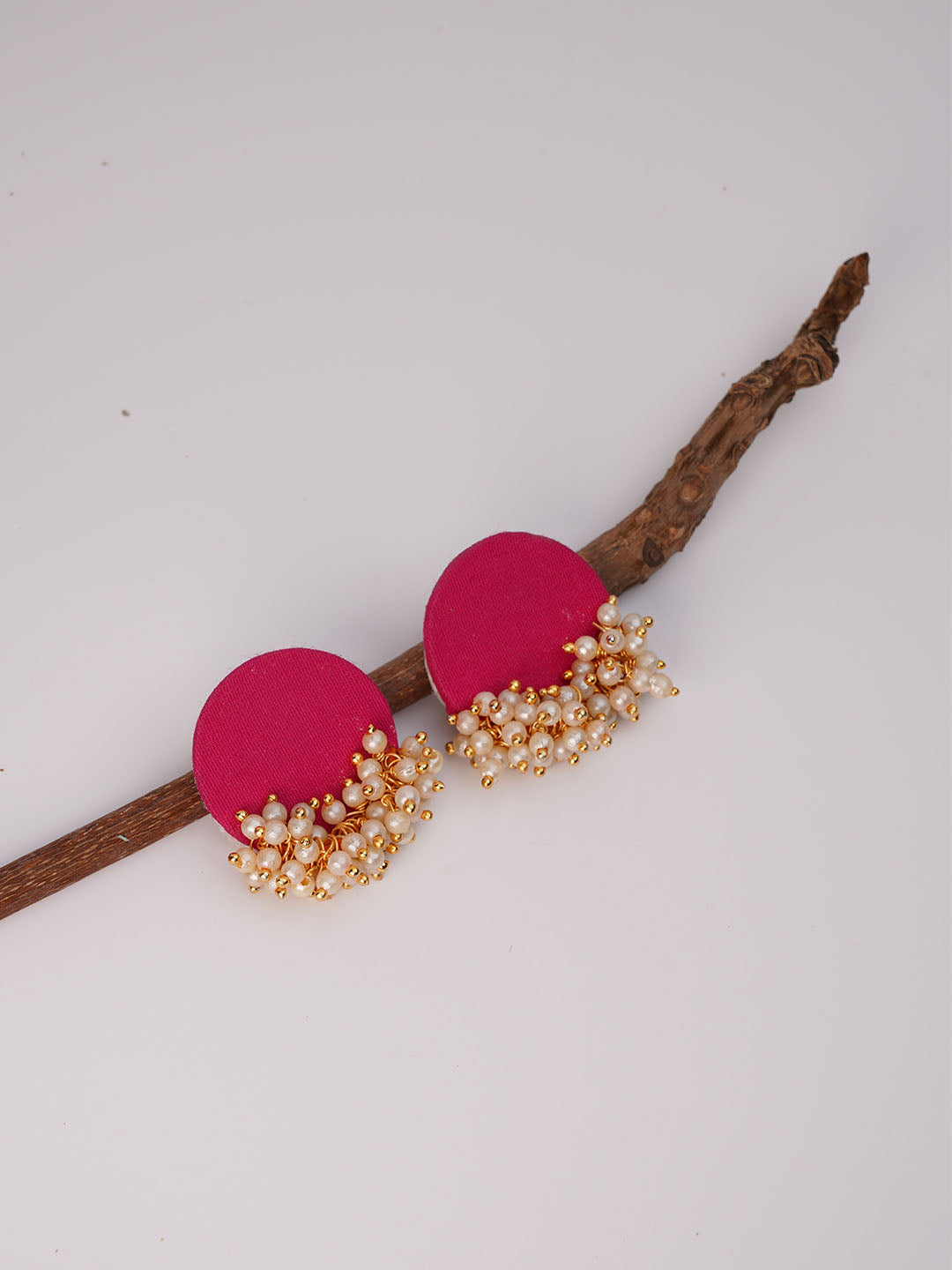 Pink Pearls - Fabric Earring