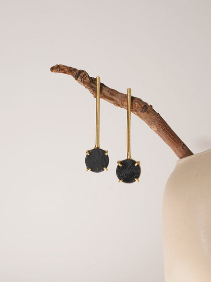 Long Black Tourmaline Crystal Earring